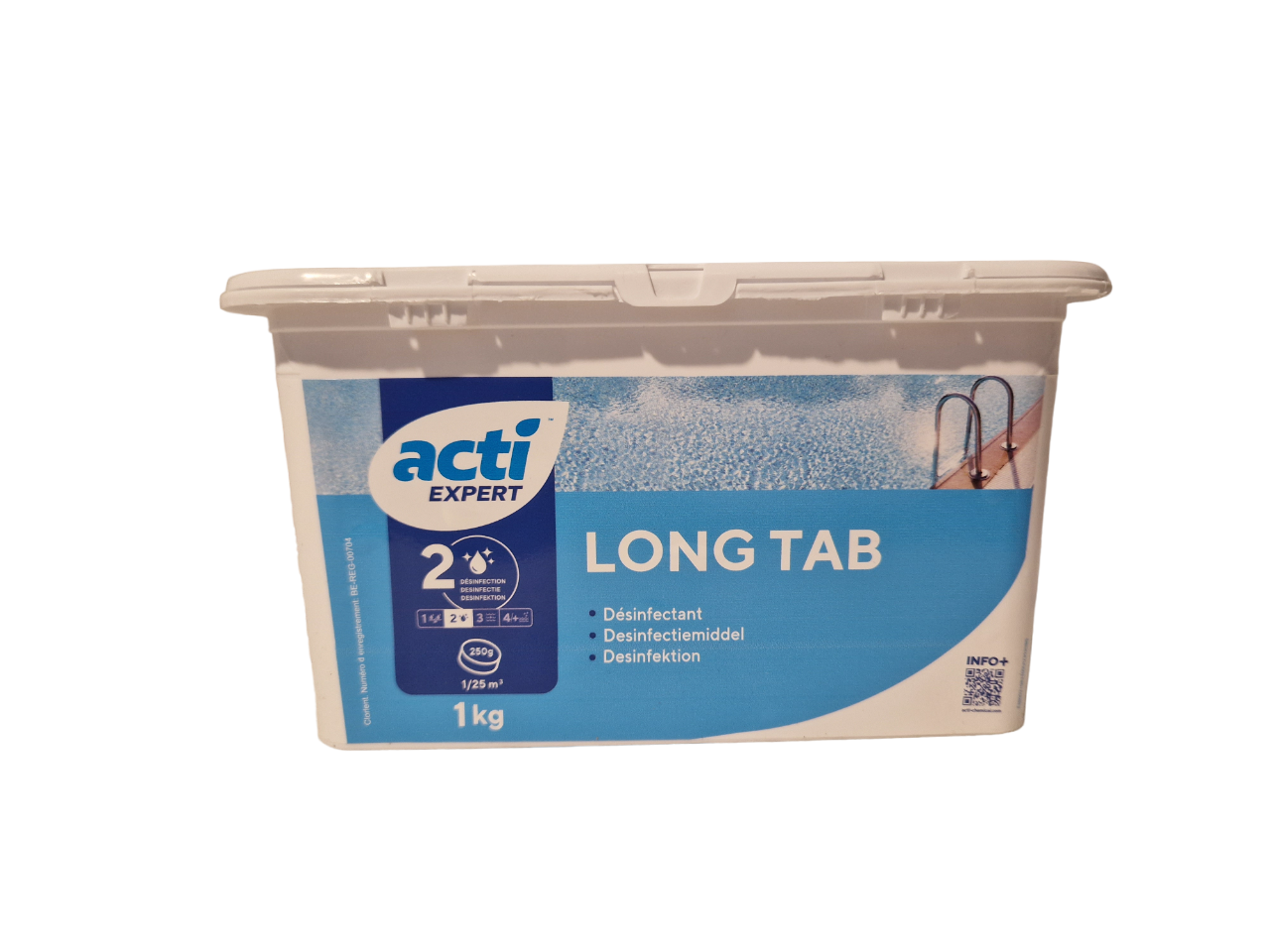 Acti Long tab chloor tabletten 1kg - 250 grams  (Enkel geschikt voor de Belgische markt, niet toegelaten in Nederland)