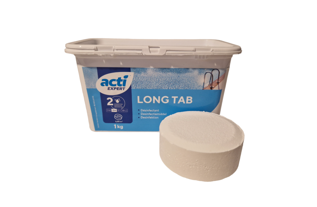 Acti Long tab chloor tabletten 1kg - 250 grams  (Enkel geschikt voor de Belgische markt, niet toegelaten in Nederland)