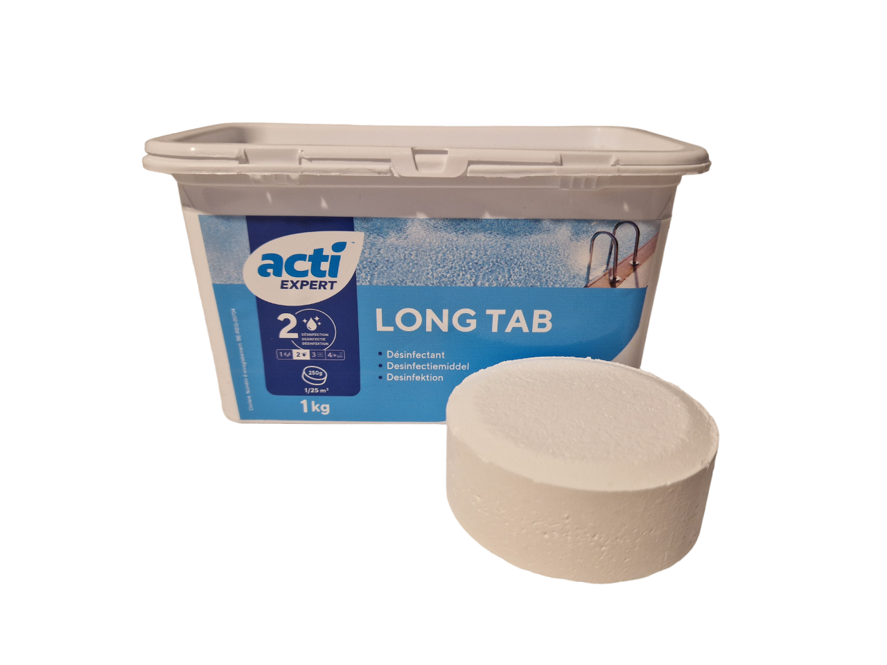 Acti Long tab chloor tabletten 1kg - 250 grams  (Enkel geschikt voor de Belgische markt, niet toegelaten in Nederland)