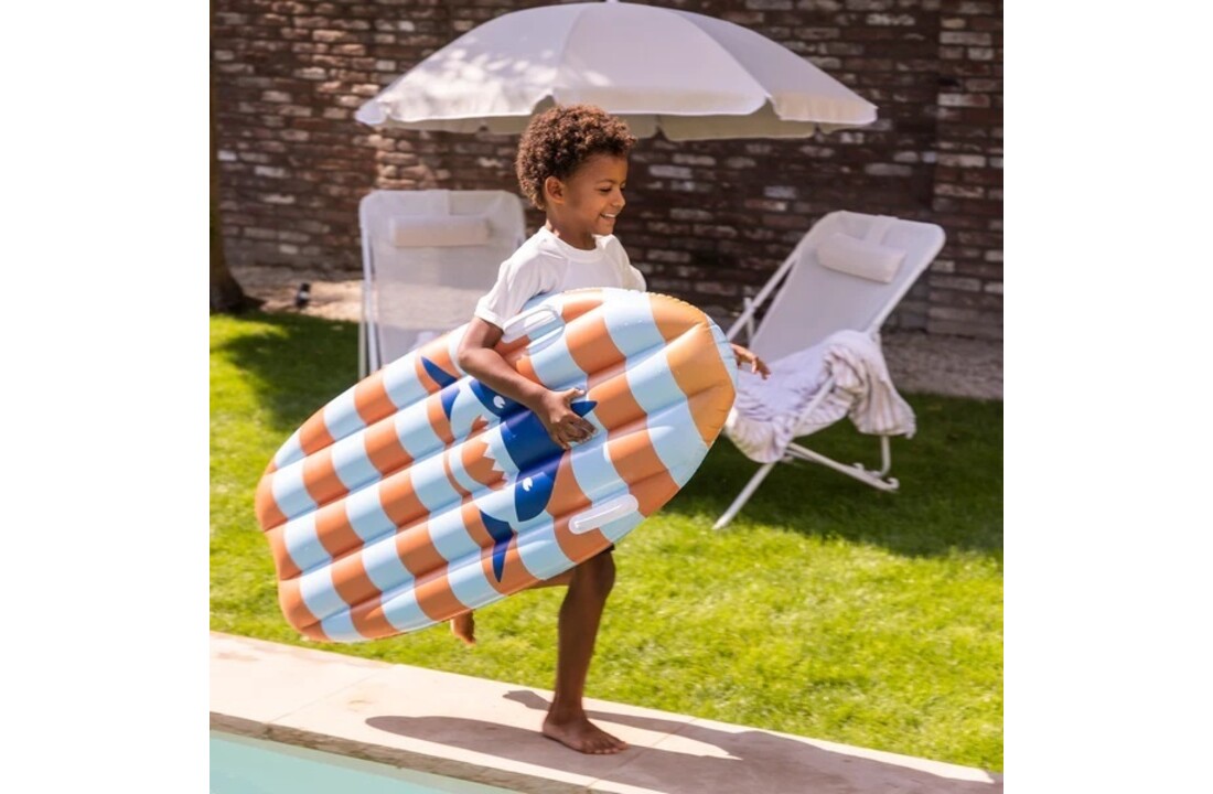 Surfboard oranje blauw haaien 120 cm