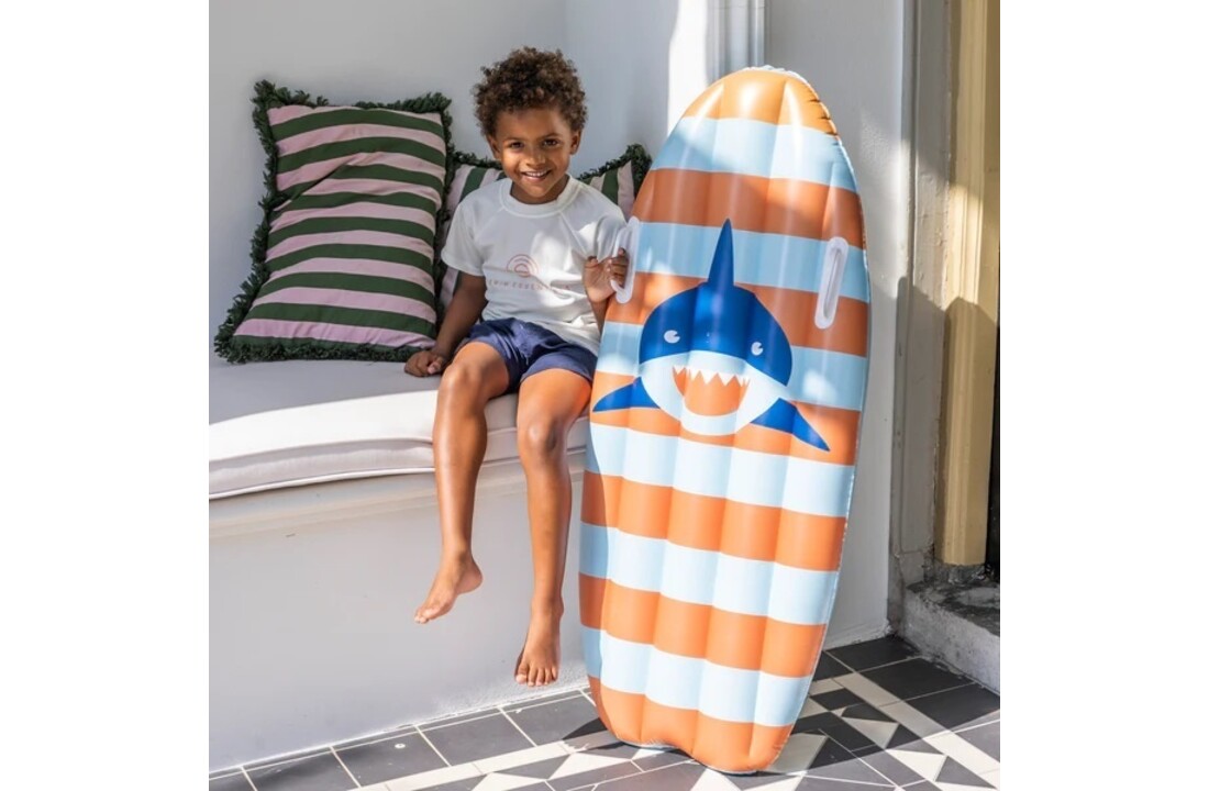 Surfboard oranje blauw haaien 120 cm