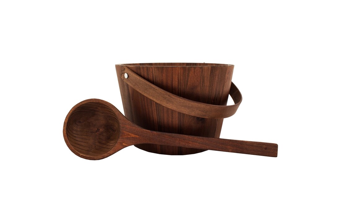 Emendo Sauna set emmer en lepel donker bruin