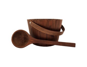 Emendo Sauna set emmer en lepel donker bruin