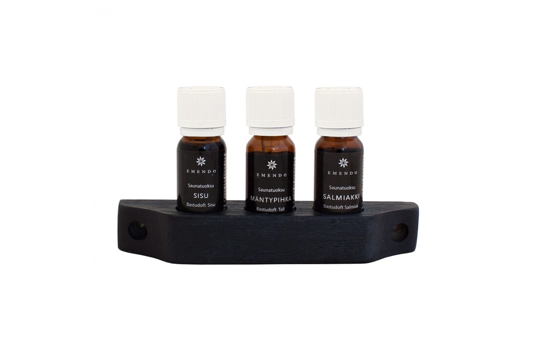 Emendo set Sauna geuren 3 x 10 ml inclusief houten rekje