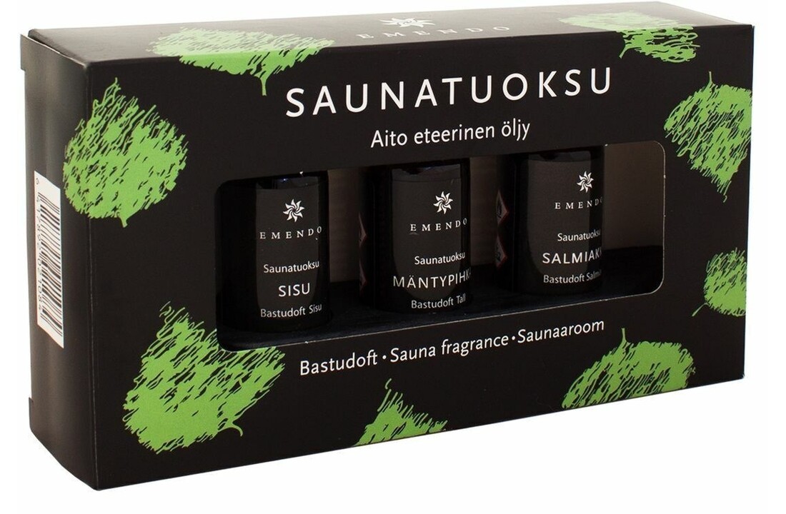 Emendo set Sauna geuren 3 x 10 ml inclusief houten rekje