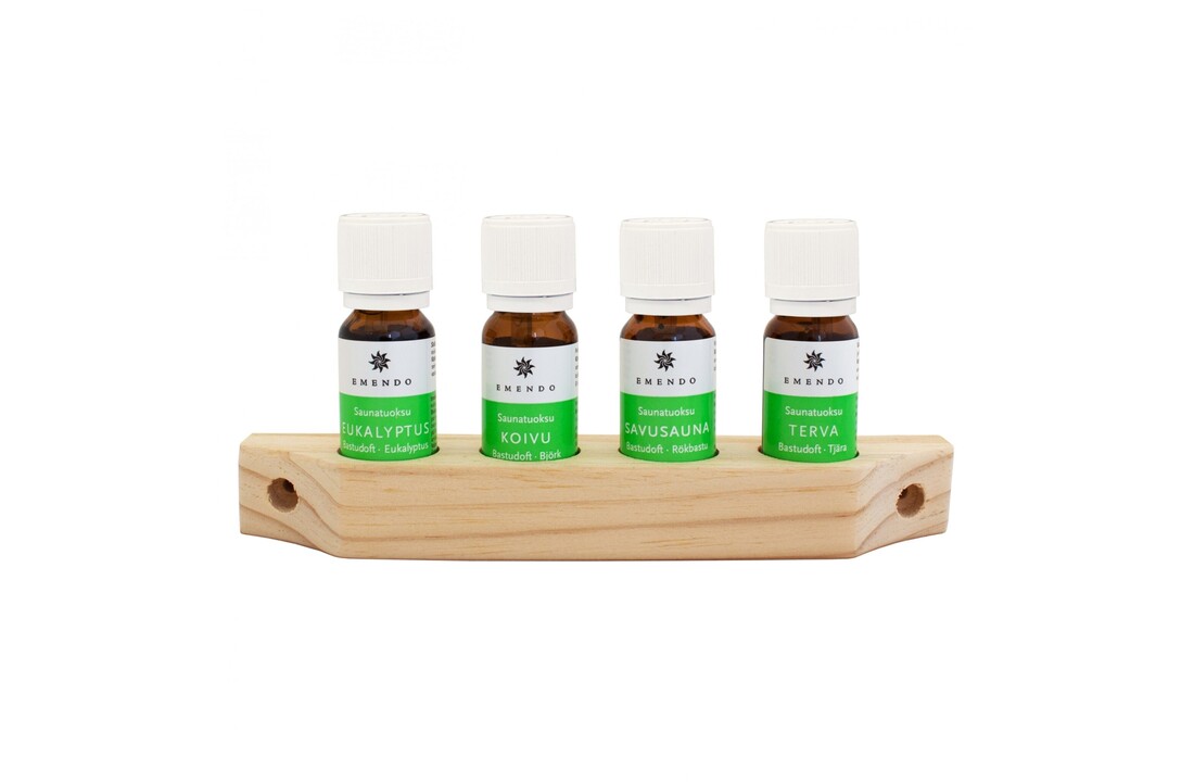 Emendo set Sauna geuren 4x10ml inclusief houten rekje