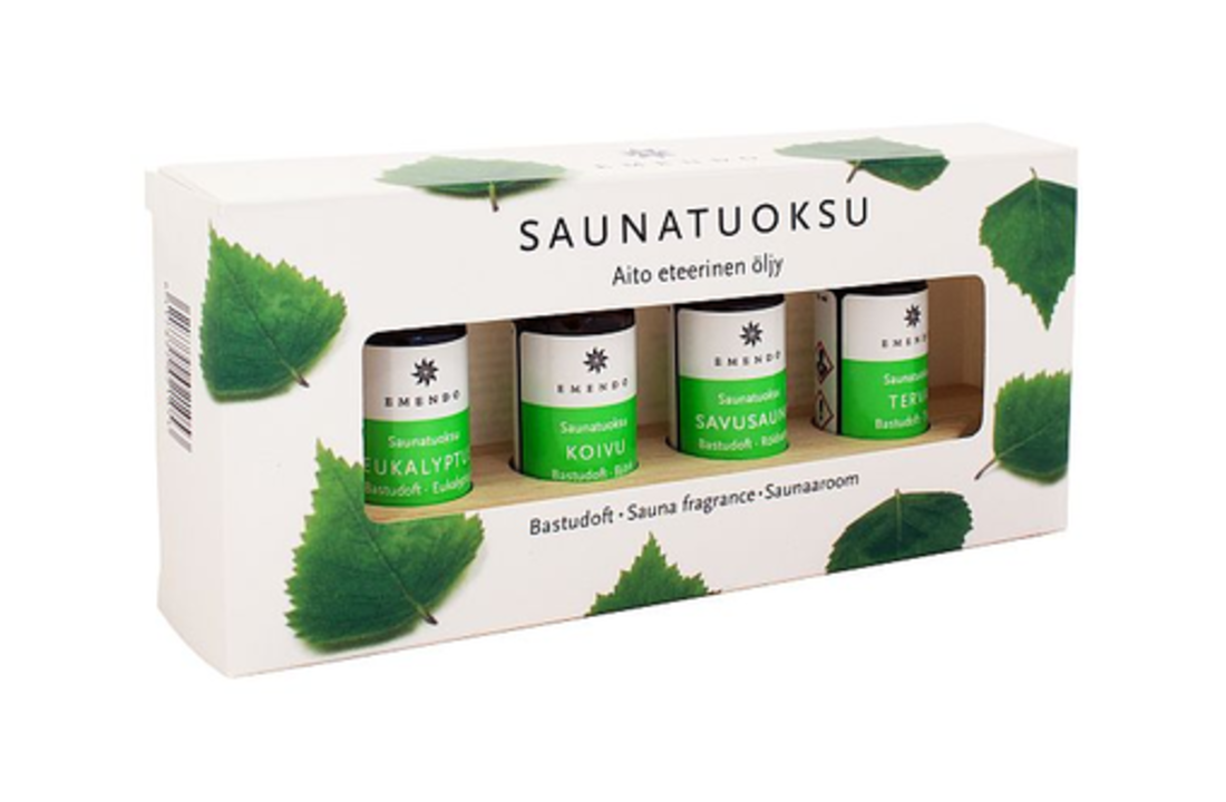 Emendo set Sauna geuren 4x10ml inclusief houten rekje