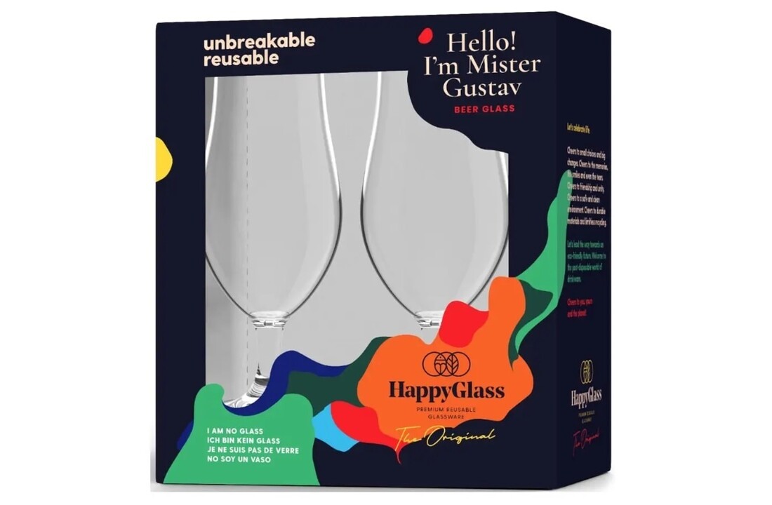 HappyGlass Mister Gustav Bierglas -Set van 2 Kunststof Glazen 500ml