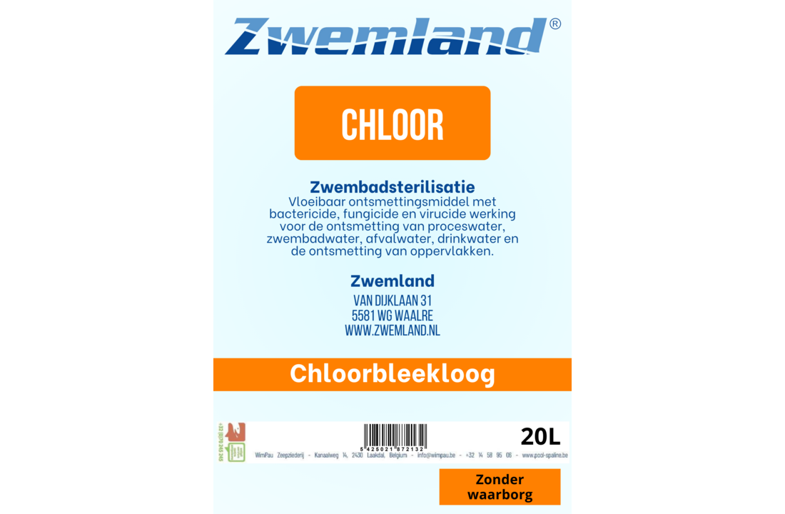 Jerrycan Vloeibaar chloor 20 liter - Natriumhypochloriet