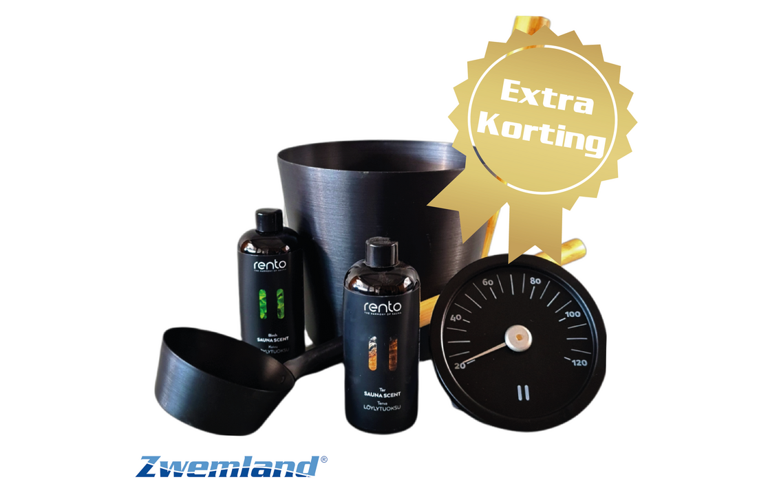 Cadeau set  Sauna emmer zwart thermometer