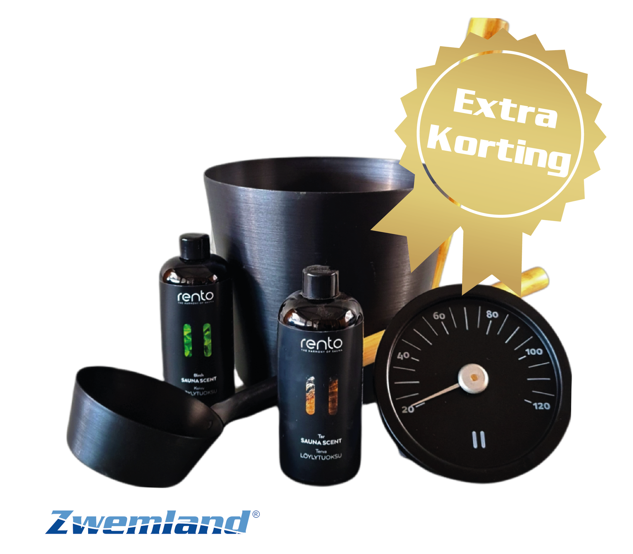 Cadeau set  Sauna emmer zwart thermometer
