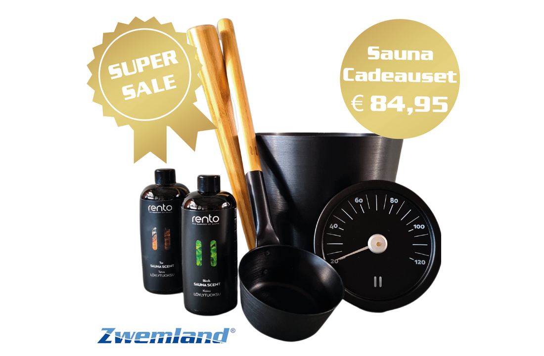 Cadeau set  Sauna emmer zwart thermometer