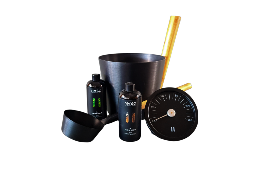 Cadeau set  Sauna emmer zwart thermometer
