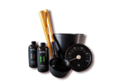 Cadeau set  Sauna emmer zwart bamboe thermometer
