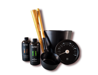 Cadeau set  Sauna emmer zwart bamboe thermometer