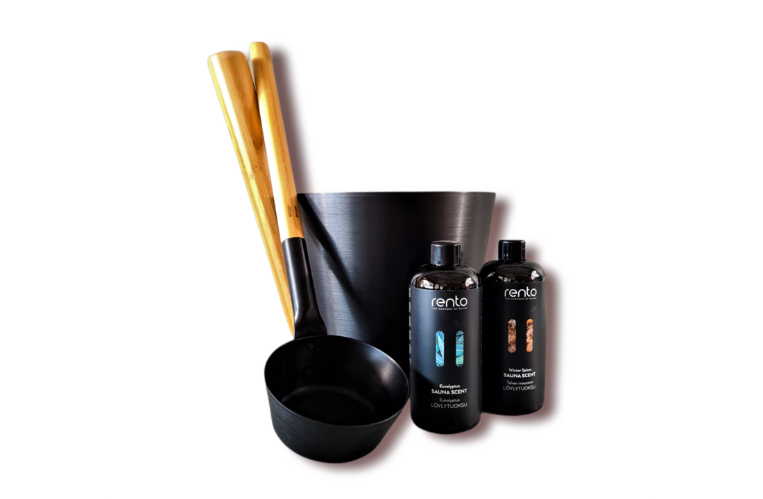 Cadeau set  Sauna emmer zwart/bruin bamboe