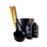 Cadeau set  Sauna emmer zwart/bruin bamboe
