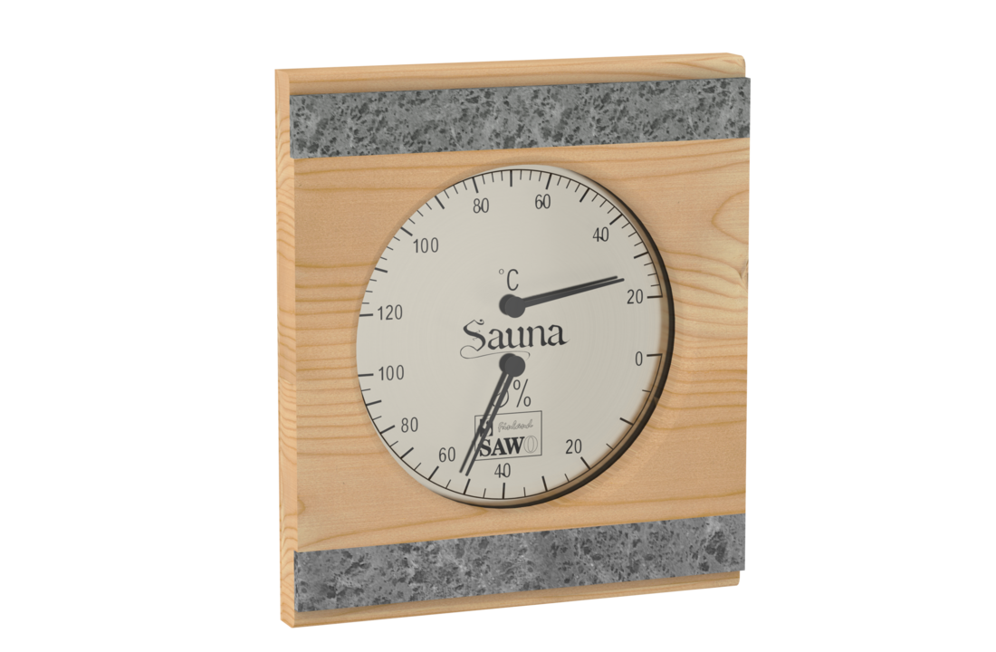 Sauna thermo- en hygrometer in ceder met speksteen