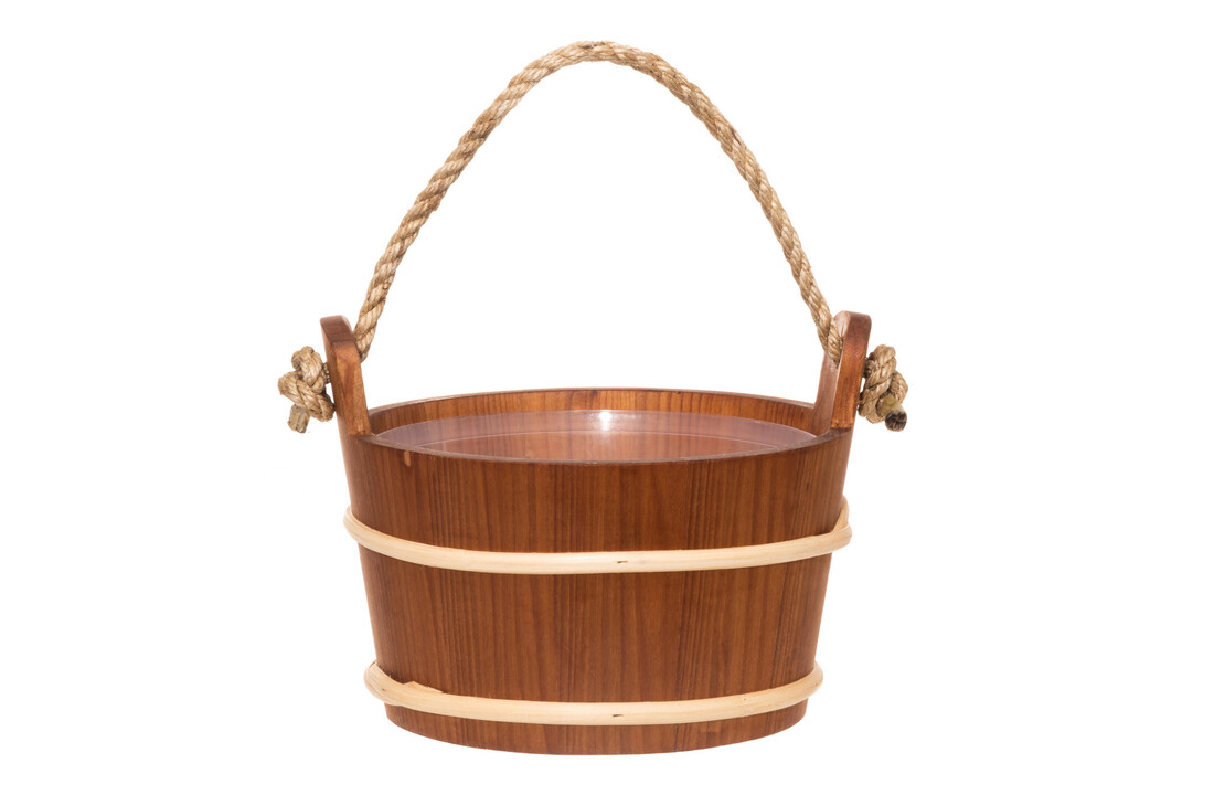 Sauna emmer 4 liter bastring met kunststof inzet  en handvat touw