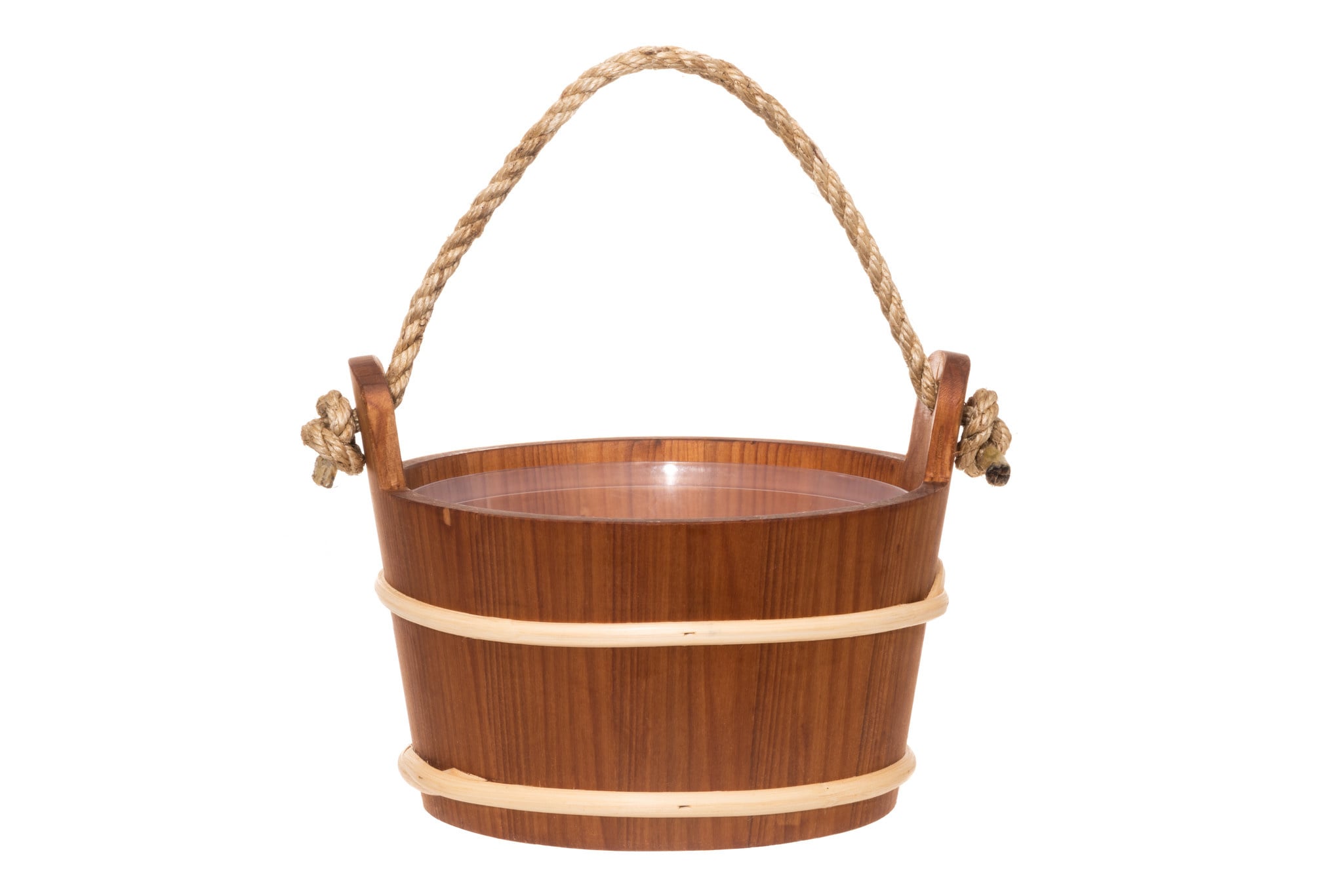 Sauna emmer 4 liter bastring met kunststof inzet  en handvat touw