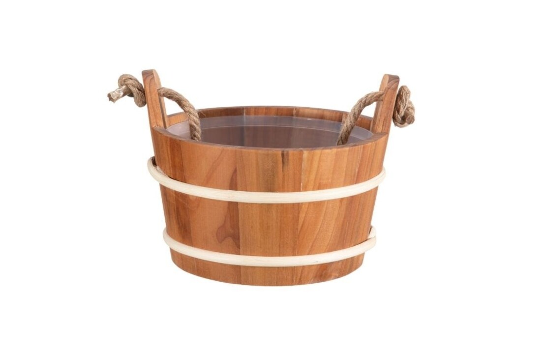 Sauna emmer 4 liter bastring met kunststof inzet  en handvat touw