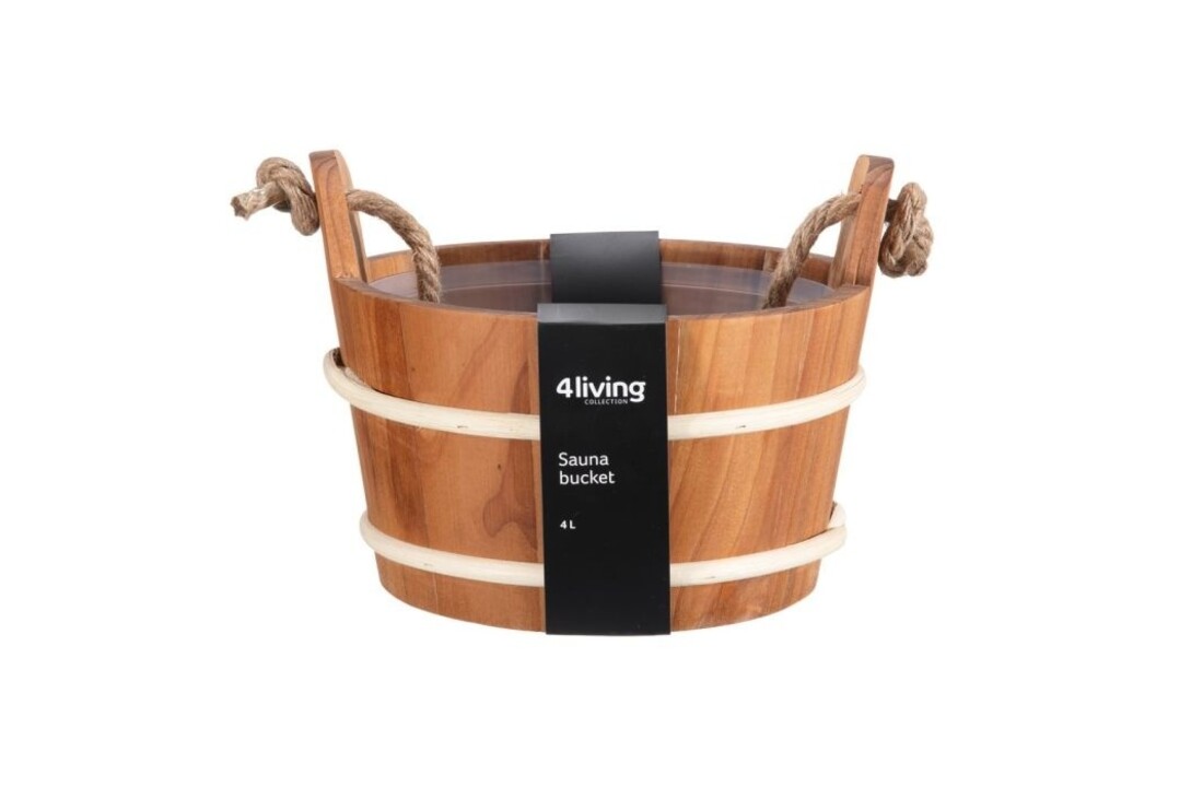 Sauna emmer 4 liter bastring met kunststof inzet  en handvat touw