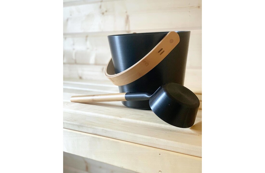 Rento Sauna Emmer Aluminium met Bamboe Handvat Zwart