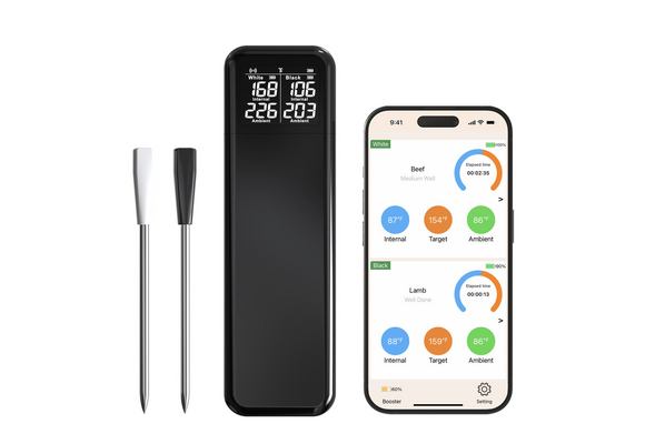 Draadloze vleesthermometer met dubbele sondes – slimme wireless BBQ thermometer