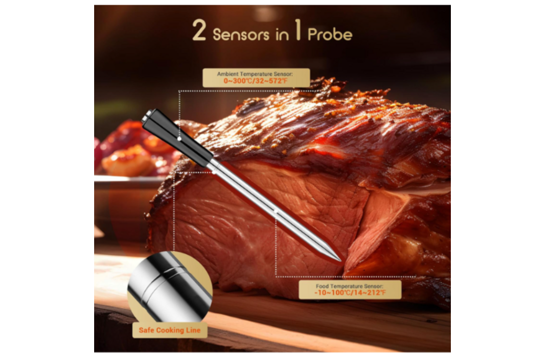 Draadloze vleesthermometer met dubbele sondes – slimme wireless BBQ thermometer