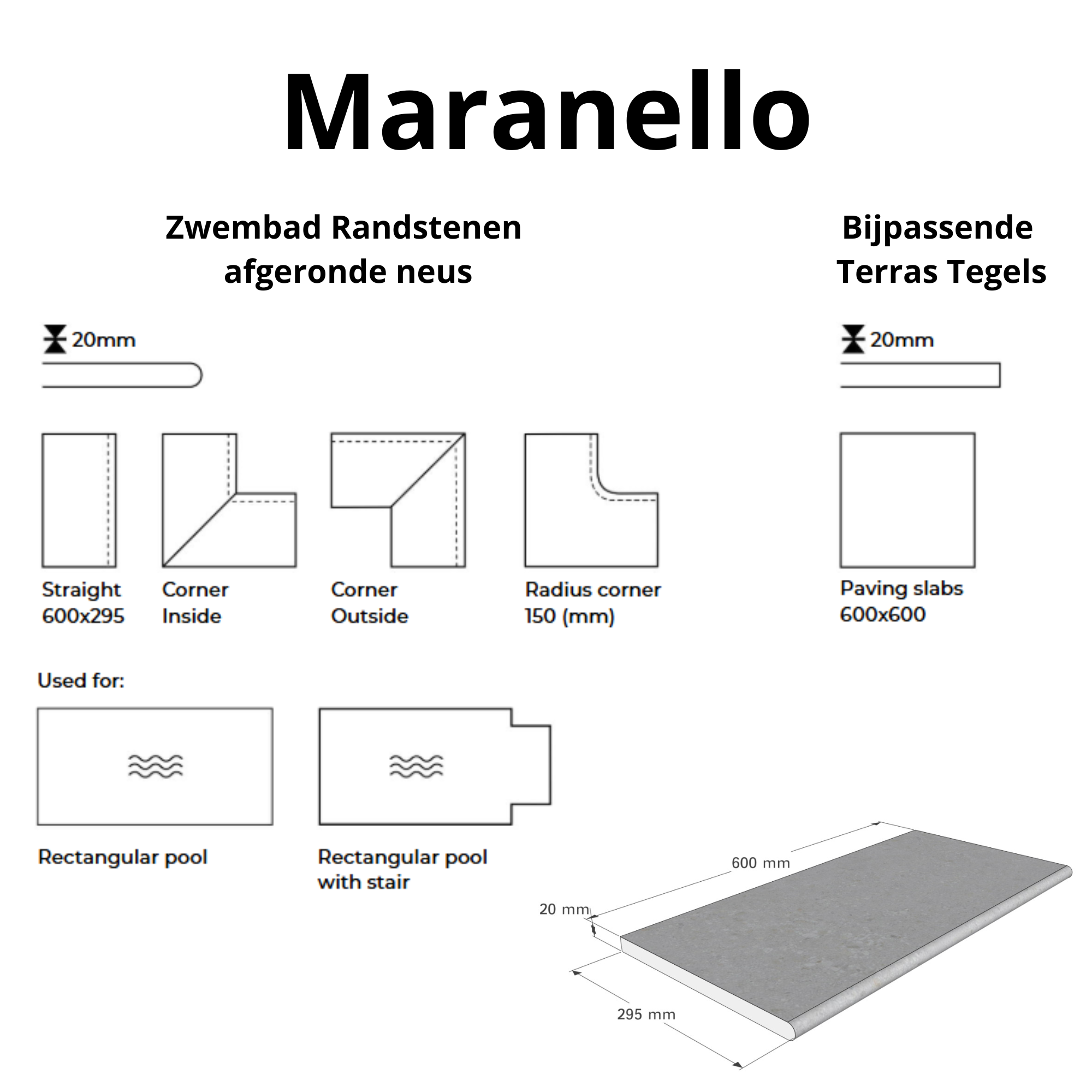 Ceramica - Maranello - Keramische zwembad randtegel - Afgeronde neus | Diverse soorten