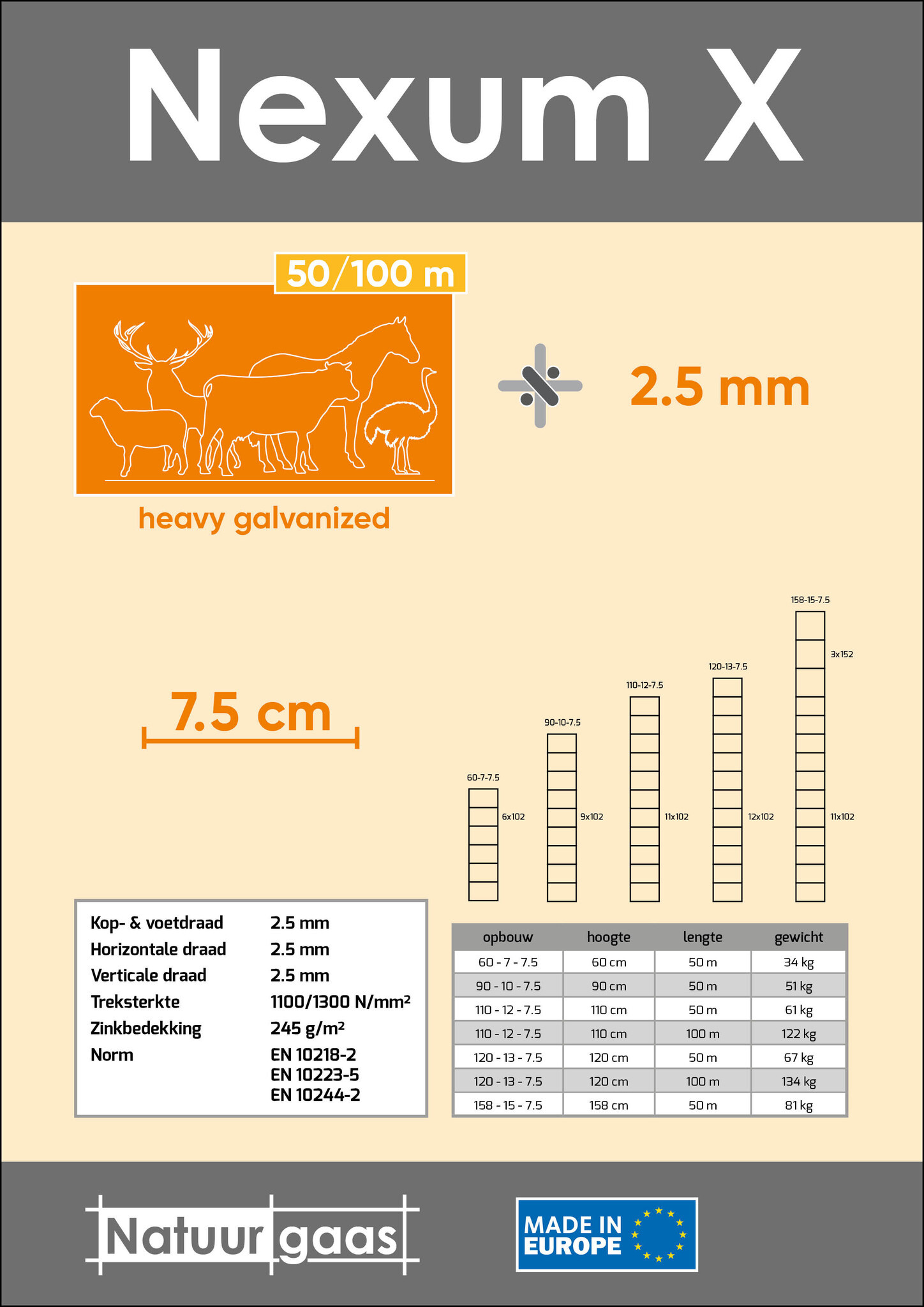 Schapengaas X-knoop Nexum verzinkt 100 t/m 190 cm - mazen 15cm