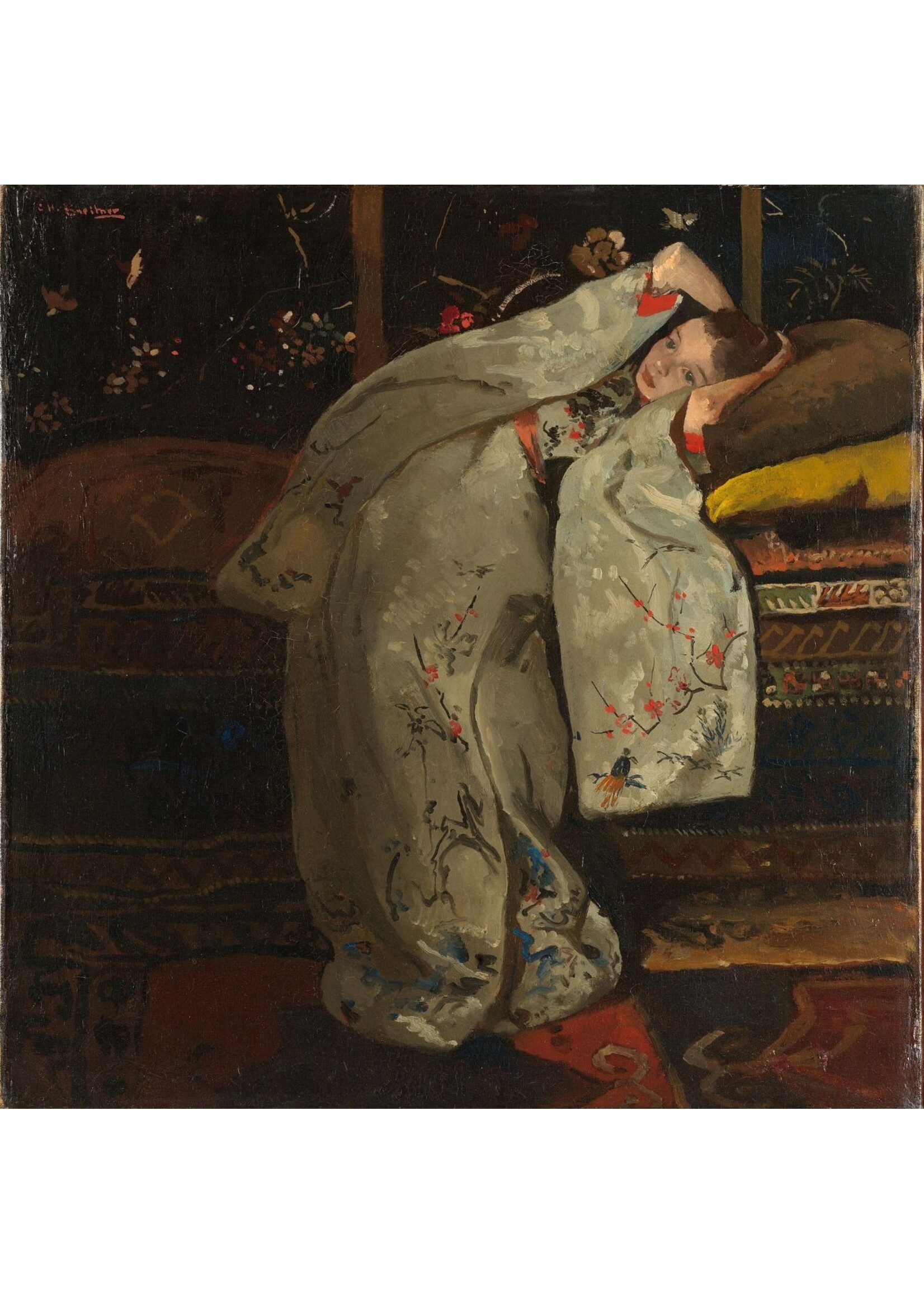 Tegel Quotes Tegel Meisje in witte kimono – unieke keramische tegel met karakter