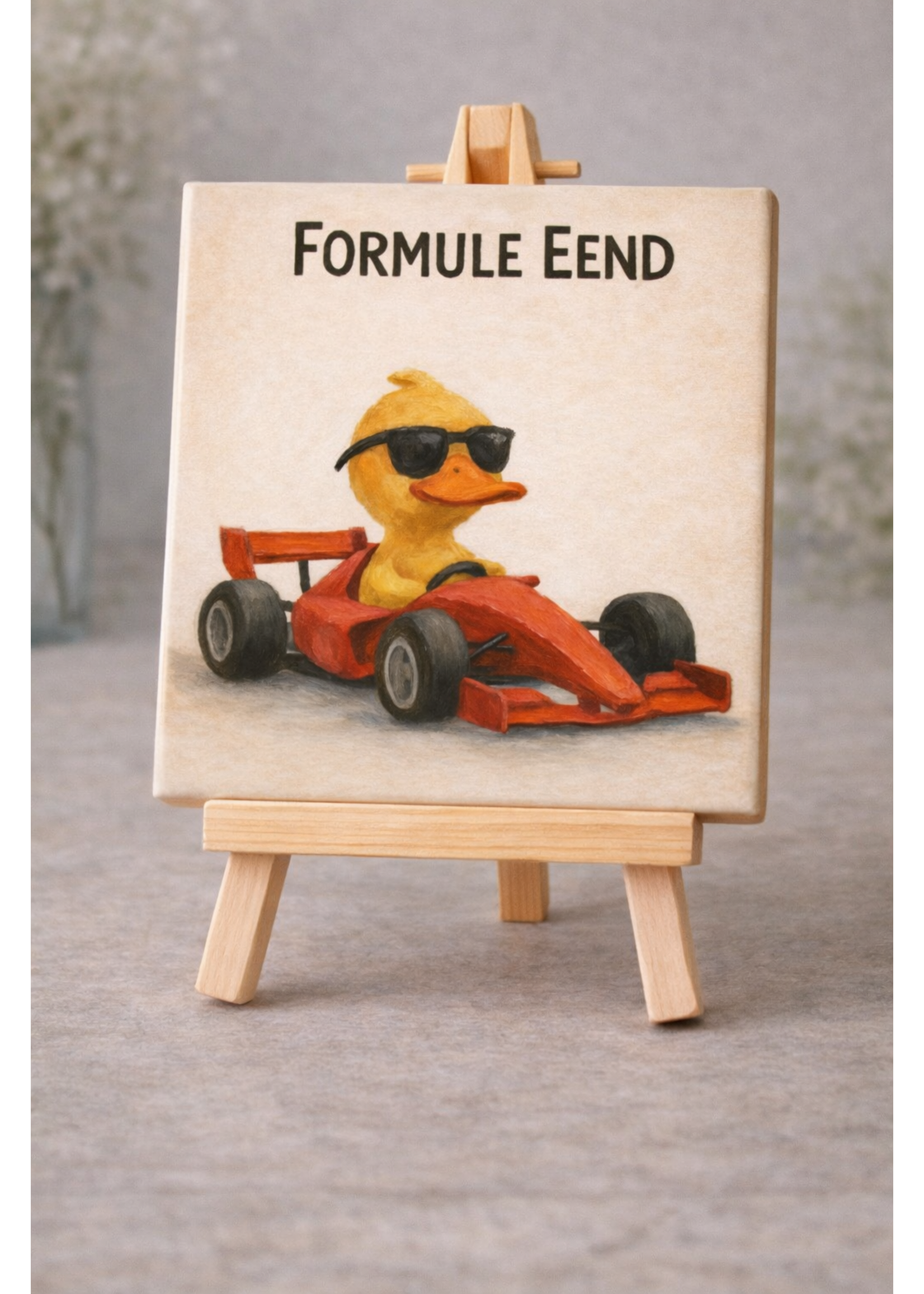 Tegel Quotes Tegel met eend in race auto – grappige en speelse dieren tegel