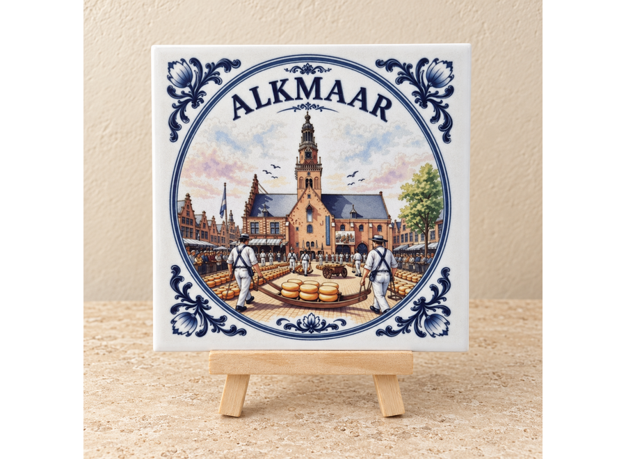 Alkmaar op een tegel | Delfts blauw stadstegeltje