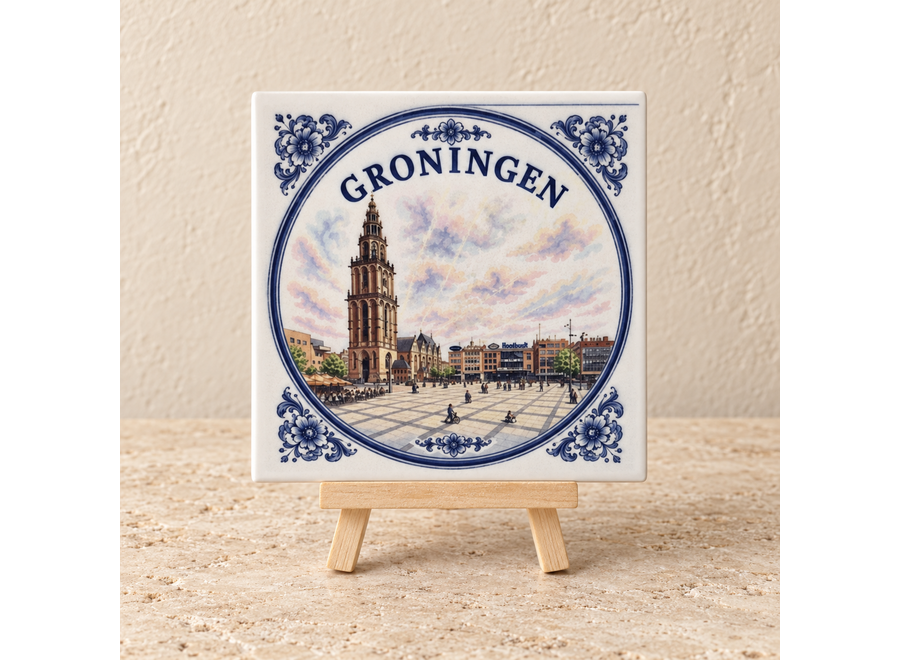Groningen op een tegel | Delfts blauw stadstegeltje