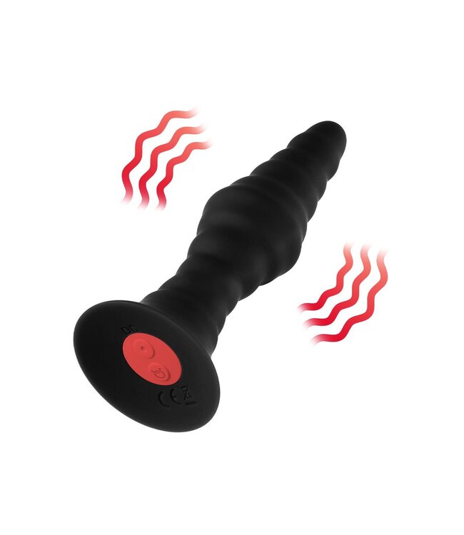 Forto FORTO VIBRATING RIBBED PLUG WITH REMOTE CONTROL SMALL BLACK