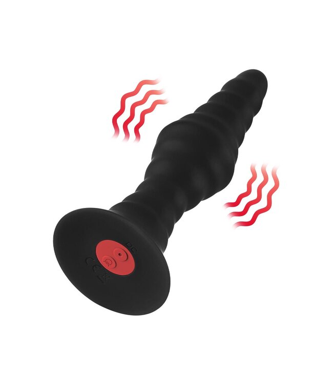 Forto FORTO VIBRATING RIBBED PLUG WITH REMOTE CONTROL LARGE BLACK