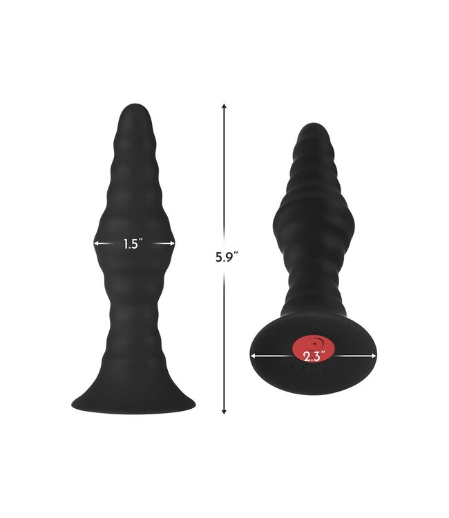 Forto FORTO VIBRATING RIBBED PLUG WITH REMOTE CONTROL LARGE BLACK
