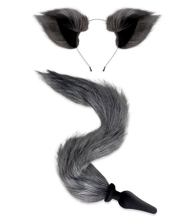 Whipsmart WHIPSMART 4.5 INCH SILICONE PLUG WITH GREY INDIGO FOX TAIL SET