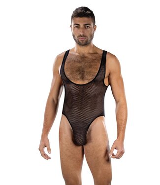 Envy Menswear ENVY FIERCE DEEP V MESH BODYSUIT BLACK, OS