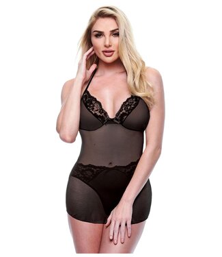 Baci Lingerie BACI 2 PCS. ECO CHEMISE AND PANTY SET BLACK, S/M