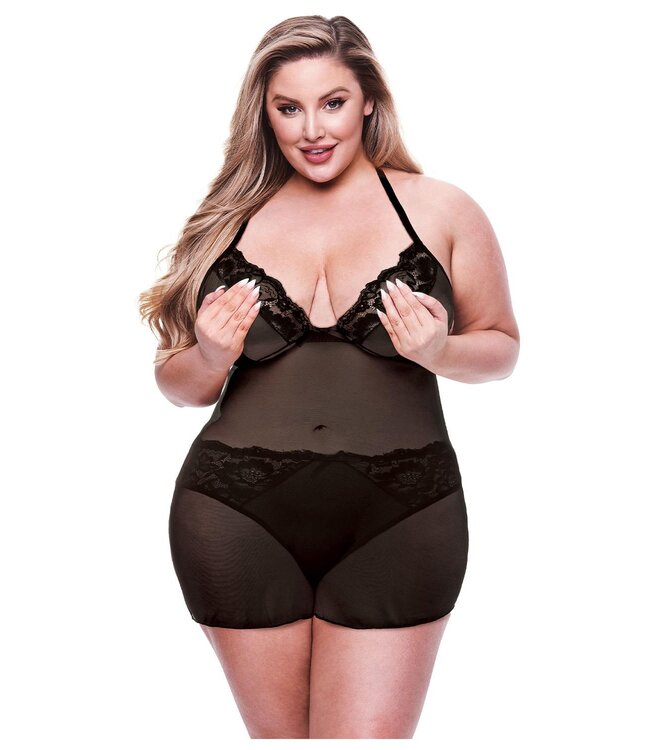 Baci Lingerie BACI 2 PCS. ECO CHEMISE AND PANTY SET BLACK, QS