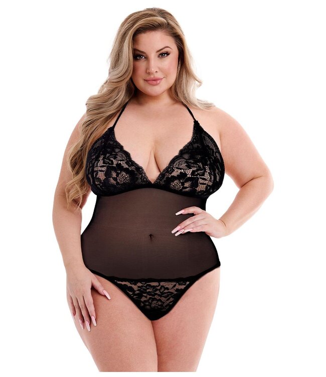 Baci Lingerie BACI ECO LACE AND MESH TEDDY BLACK, QS