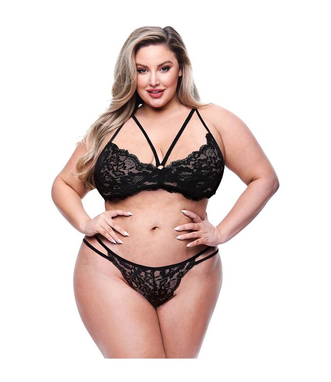 Baci Lingerie BACI 2 PCS. ECO STRAPPY BRA AND PANTY SET BLACK, QS