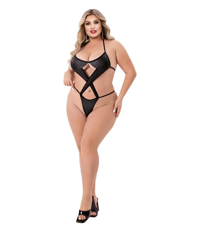 Baci Lingerie CRISS CROSS WETLOOK TEDDY BLACK, QS