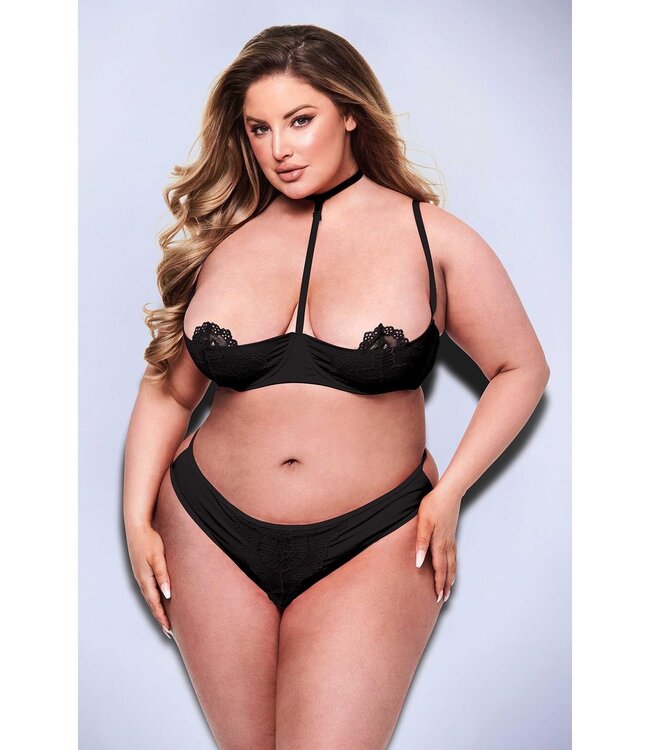 Baci Lingerie BACI 2PC SEXY QUARTER CUP BRA & G-STRING SET BLACK, QS