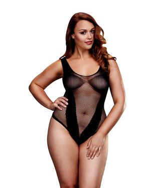 Baci Lingerie FISHNET JAQUARD V TEDDY BLACK,  QS