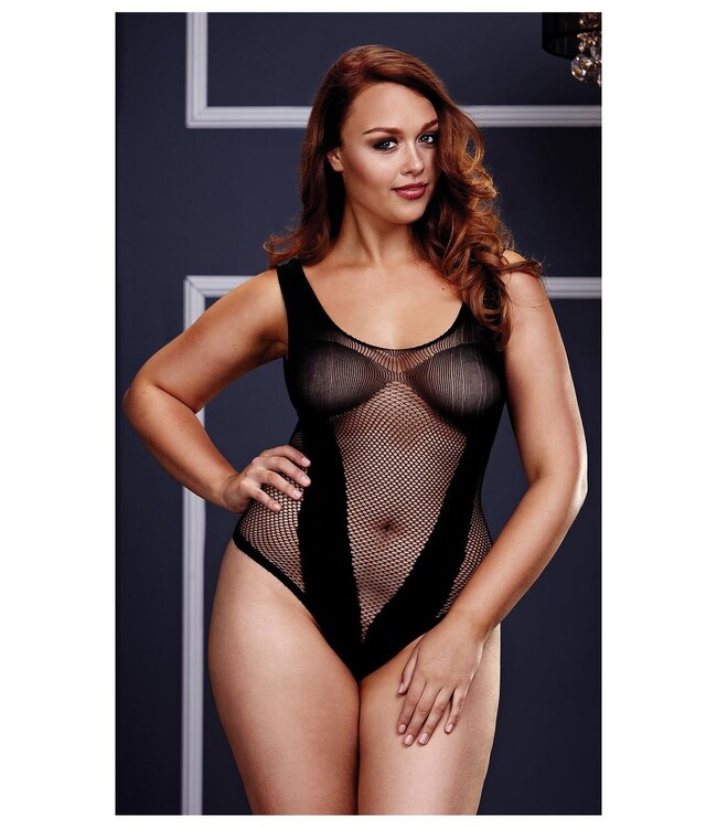 Baci Lingerie FISHNET JAQUARD V TEDDY BLACK,  QS