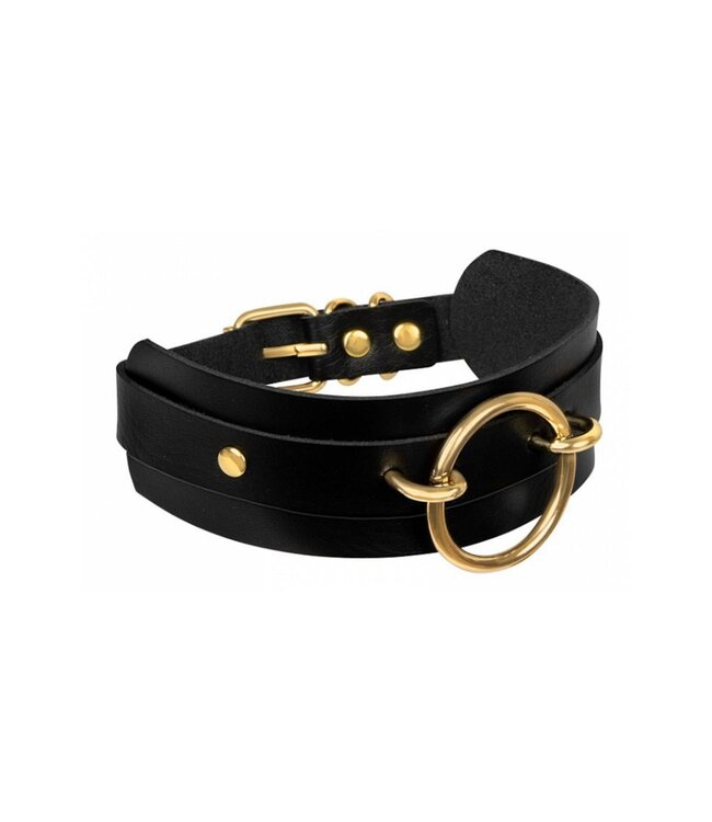 Kinky Diva KINKY DIVA O-RING FRONT COLLAR BLACK/GOLD