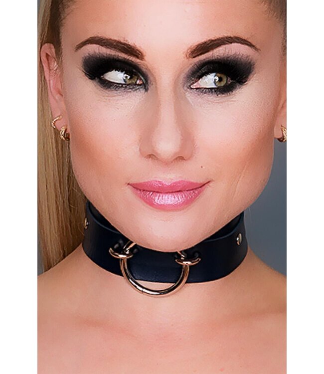 Kinky Diva KINKY DIVA O-RING FRONT COLLAR BLACK/GOLD